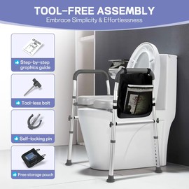 Raised Toilet Seat with Handles 300 lbs Commode Toilet Seat Lifter Reduces Slips Adjustable Elderly Toilet Aid for Elderly Injured Disabled Fits Any Toilet, with Paper Holder and Storage Bag