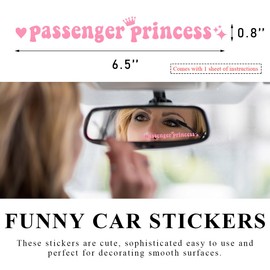 Yourkar Passenger Princess Sticker, Cute Stickers for Car Window Rearview Mirror, Girls Automotive Window Rearview Mirror Decoration Stickers, Universal Car Accessories (Pink, Short)