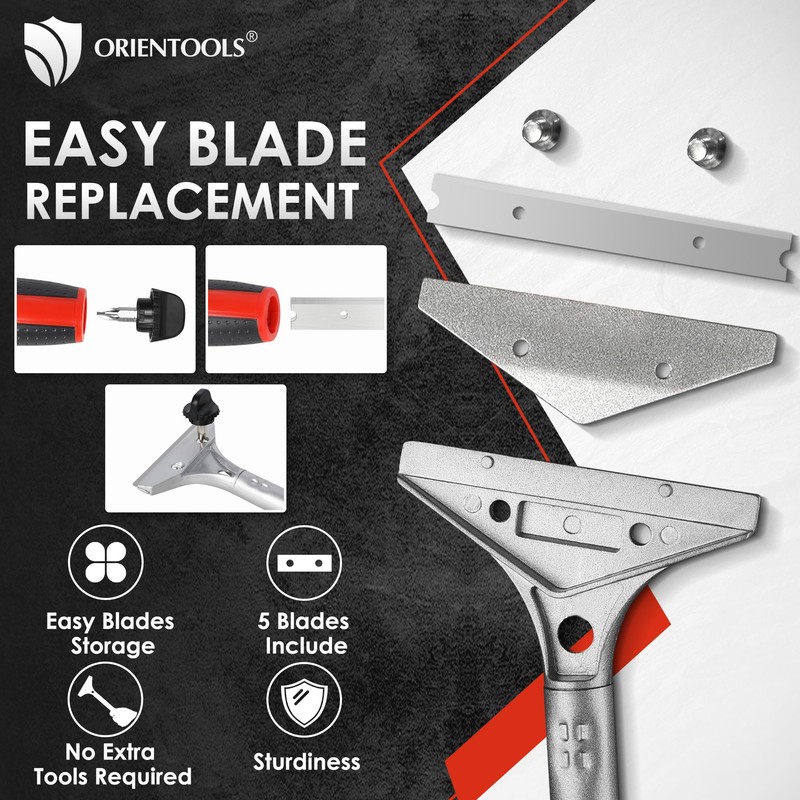 ORIENTOOLS Heavy Duty 4-inch Razor Blade Scraper with Long-Handle, Cleaning
