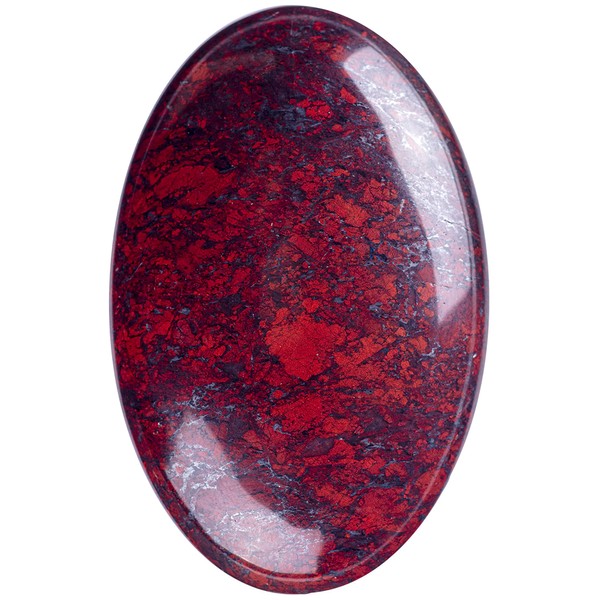 UFEEL Red Flower Jasper Palm Stone Crystal - Natural Chakra Therapy Polished Healing Crystal Oval Pocket Gemstone for Anxiety Stress Relief