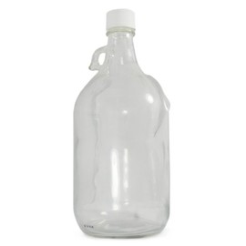 Qorpak GLC-02234 Safety Coated Clear Glass Jug with 38-439 White Polypropylene F422 HDPE Foam Lined Cap, 84oz Capacity, 137mm OD x 310mm Height (Case of 6)