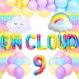 LaVenty On Cloud 9 Birthday Decorations Rainbow 9th Party Decorations 9 Birthday Party Supplies Rainbow Balloons Cloud Balloons for Baby Shower
