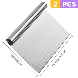 ZeriLion 2 Pack Stainless Steel Dough Cutter Scraper Set - Bench Scraper & Pastry Knife with Measuring Marks - Bread Dough Baking Professional Kitchen Tool