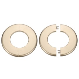HARFINGTON 2pcs Wall Split Flange 64mm/2.5" Self-Adhesive Plumbing Cover Plates ABS Plastic Round Escutcheon Plate Buckle Design for Water Pipe Bathroom Kitchen Decoration, Gold Tone