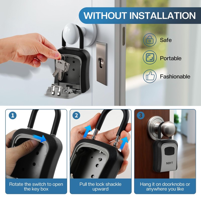 NBYT Portable Combination Lock keybox,for House Keys Key Hiders to