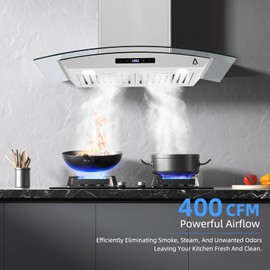 GAOMON Range Hood 30 Inch, Ducted/Ductless Range Hood Stainless Steel Wall Mount Kitchen Vent Hood, 400CFM, Tempered Glass, 3-Speed ​​Touch Control LED Light
