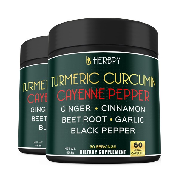 Herbpy 7in1 Turmeric and Cayenne Pepper Supplement - Digestion, Immune,