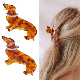 2 Pcs Dachshund Dog Hair Clips for Women - Acetate Non-Slip Claw Clips, Cute Pet Lover Gifts for Christmas & Birthday, Stylish Hair Accessories for Straight/Curly Hair