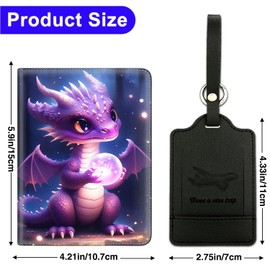 Passport Cover and Luggage Tag Set, PU Leather Passport Case Holder Travel Suitcase Tag,Travel RFID Blocking Passport Cover Passport Wallet with Elastic Band for Women Men, Purple Dragon Baby