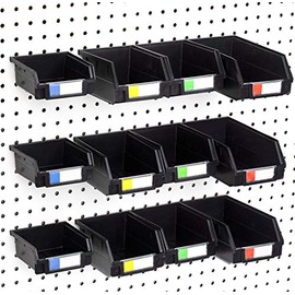 Right Arrange Pegboard Bins - 3 Sizes, Set of 12 - Hooks to Any Peg Board - Organize Hardware, Accessories, Attachments, Workbench, Garage Storage, Craft Room, Tool Shed, Hobby Supplies, Small Parts