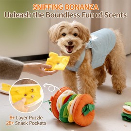 MEWOOFUN Snuffle Toy Ball for Dogs, Enrichment Interactive Dog Toys for Boredom, Dog Treat Puzzle Toy for Smart Dogs, Mentally Stimulating Toys for Dogs, Dog Toys to Keep Them Busy (Hamburger)