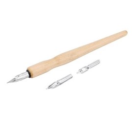 NEUPLE Artisan Calligraphy Nib Pen Set - 3 Nibs with Wood Ink Holder - Ideal for Drawin