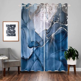 Baocicco Navy Blue Marble Texture Blackout Window Curtains Luxury Marble Gold Cracks Darkenig Drapes with Grommets Modern Abstract Fashion Window Decoration 2 Panels,26x63 Inch