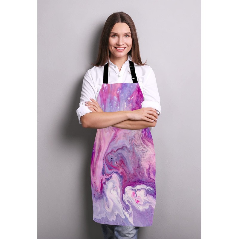 Wasach Purple Marble Pattern Apron,Adjustable Neck Bib Apron for Men