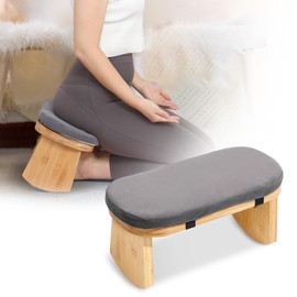 JFNoraiva Meditation Bench, Folding Meditation Chair with Cushion, Bamboo Meditation Stool with Anti-Slip Mat, Adjustable Yoga Stool with Curved Bottom Edges, Prayer Bench