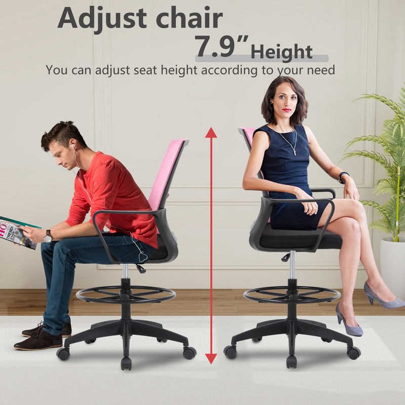 BestOffice Drafting Chair Tall Office Chair Adjustable Swivel Rolling Mesh