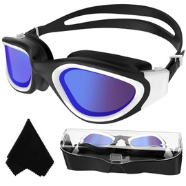 Polarised swimming goggles, adults, teenagers, anti-fog UV protection, waterproof, clear view, easy to adjust with soft nose bridges for men and women.
