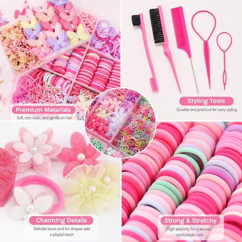 855pcs Hair Accessories, Hair Bands and Clips Set