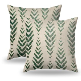 Set of 2 Decorative Throw Pillow Covers 18x18 Inches - Sage Green Boho Pillow Covers - Bohemian Ethnic Geometric Herringbone Print - Decorative Pillowcase Square in Linen for Farmhouse