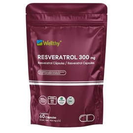 Wellthy Pure Resveratrol 60 Cápsulas. 300mg por Porción, 60 Porciones por Envase, VCaps Cápsulas Veganas, Bottle Free
