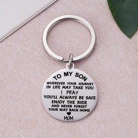 To My Son Keychain, Mother to Son Gifts from Mom, To My Son Gift from Mum, Inspirational Keyring Gifts for Birthday Graduation Christmas, Key Chain from Mom to Son Gift