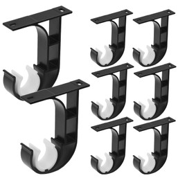 Ceiling Curtain Rod Brackets, Heavy Duty Curtain Rod Holders Ceiling Brackets for 1 to 1 1/4 Inch Rod, Black Curtain Rod Hooks Hanger Single Window Hardware Rod Holders, Easy Install, 8 Pack