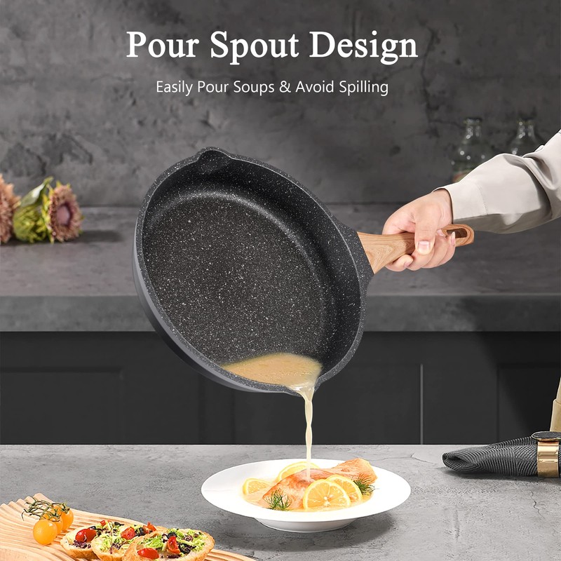 YIIFEEO Non Stick Frying Pan Set with Lids, Granite Skillet