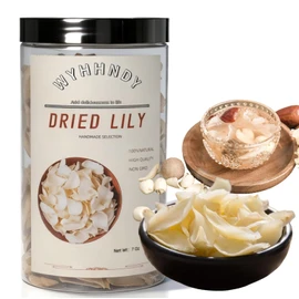 Dried lily bulb stems (200g/7oz) | Premium dried lily bulb stems | Sealed jar | Easy to store | Versatile | Can be used to make lotus seed soup and desserts.龙牙百合 无硫百合干 银耳莲子羹