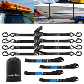 Retractable Ratchet Straps Heavy Duty 4 Pack 15 FT 1800 LB Break Strength Ratchet Tie Down Straps with Safety Lock S Hooks and Soft Loop Tie Down Straps (Black)