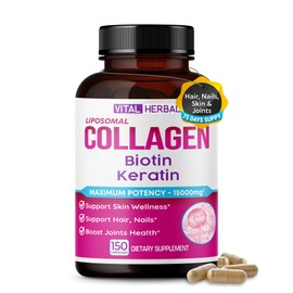 VITAL HERBAL Liposomal Collagen with Biotin, Keratin- Maximum Potency- Support Skin Wellness, Hair, Nail, Joints - Made in The USA