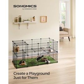 SONGMICS Pet Playpen, Small Animal Playpen, Rabbit Guinea Pig Cage, Zip Ties Included, Metal Wire Apartment-Style Two-Story Pet Premium Villa for Bunnies Puppies, Indoor Use, Black ULPI002B01