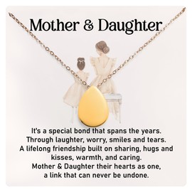 Mother And Daughter Necklace – Pendant For Mom And Daughter, Teardrop Pendent Necklace For Her, Gift For Mother’s Day, Birthday, Jewelry For Mother And Daughter (Premium Red Box, Gold)