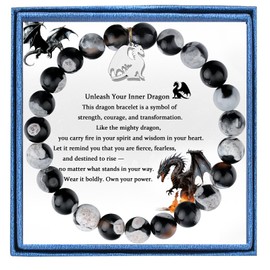 LIUANAN Black Dragon Charm Bracelet for Women Good Luck Protection Jewelry Strength Courage Growth Gift Inspirational Gifts for Women Men Birthday Graduation (Dragon)