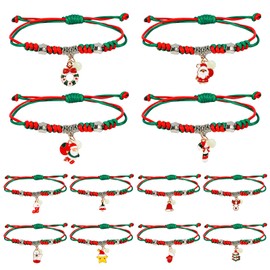 Encuryna Christmas Bracelets, 12 Pieces Advent Calendar Jewellery Adjustable Rope Bracelet Luminous Bracelet Exquisite Christmas Bracelet Couple Bracelet Gift for Friends Family, Polyester
