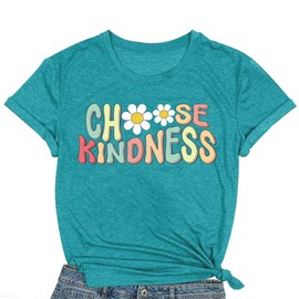 COMIZI Be Kind Shirt Women Choose Kindness Tshirt Cute Kindness Teacher Tee Tops Cyan
