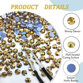 Liliume 1440 Pieces Hotfix Rhinestones, 20 Colours, 4 Sizes, Round Glass Rhinestones for Clothes, Shoes, DIY Crafts (Mine-Gold, SS16)