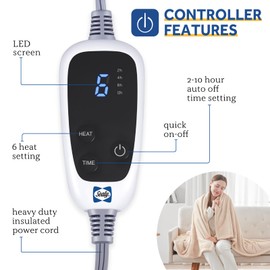 SEALY Electric Blanket Heated Throw, Soft Flannel Heating Blanket with 6 Heat Settings & 2-10 Hours Auto Shut Off, Fast Heating & Machine Washable, 50x60 Inch, Beige