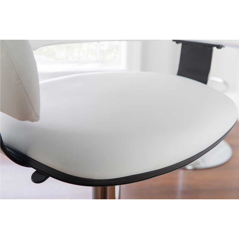 Powell White Faux Leather Barrel & Chrome Adjustable Height Barstool