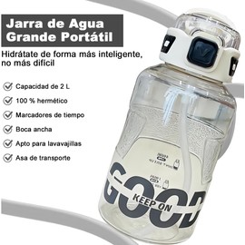 Botella de Agua 2L Portátil, Botella Deportiva Transparente con Escala Pajita Desmontable y Asa, Bote Reutilizable Sin BPA, Tapa a Prueba de Fugas, Termo de Agua para Gimnasio Ejercicio Oficina Viajes