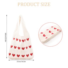 Funtery Beach Bag, Women's Crochet Bag, Women's Knitted Love Crochet Bag, Shoulder Bag, Handbag, Women's Knitted Bag, Shopper Bag, Tote Bag, Shoulder Bag for Travel, Shopping and Everyday (Beige),