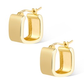 925 Sterling Silver Small Square Gold Earrings for Women Trendy Hypoallergenic Chunky Hoops Earrings Minimalist Geometric Square Hoop Earing for Women (Gold)
