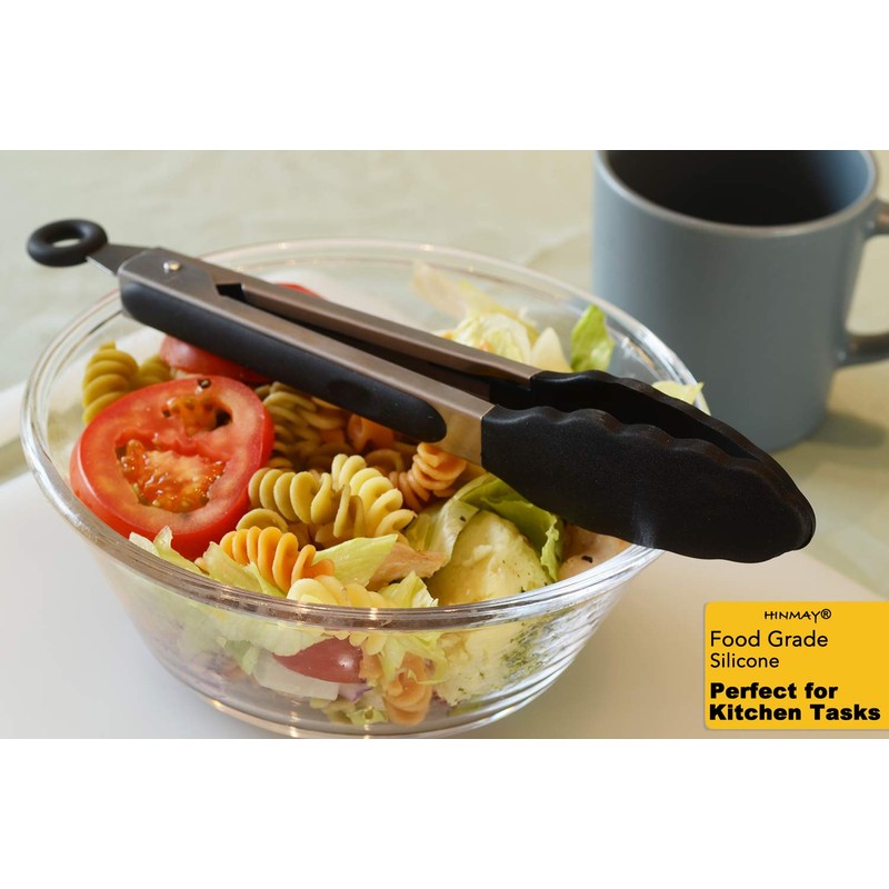 HINMAY 9" Silicone Kitchen Tongs with Silicon tips, Set of