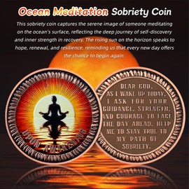 Original Ocean Meditation Sobriety Coin - Upon Awakening Sunlight AA Coins - Recovery Addiction NA AA Chips and Medallions - Celebrate Living Clean Narcotics Alcoholics Anonymous Gifts for Men Women
