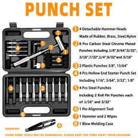 BESTNULE Punch Set, Punch Tools, Roll Pin Punch Set, Made of Solid Material Including Steel Punch and Hammer, Ideal for Machinery Maintenance with Organizer Storage Container (Without Bench Block)