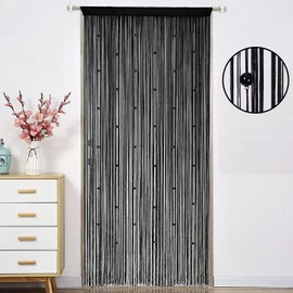 HSYLYM Beaded Curtain Beads Door String Curtains Ideal for Living Room Decor Wall Hanging Fringe Doorway Divider Bedroom Backdrop Hippie Window Closet Privacy Rod Pocket Dense (100x200cm,Black)