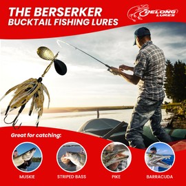 Delong Lures - The Berserker, Bucktail Fishing Lures - Bucktail Jig with Inline Spinner, Musky & Pike Baits Spinnerbaits, Tackle for Freshwater and Saltwater Fishing, Made in USA - (Sucker)