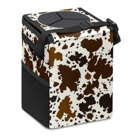 GACTIVITY Western Brown Black Cow Print Car Trash Can with Lid Collapsible Reusable Waterproof Car garage bag,Automotive Garbage Can,Car Accessories Interior Car Organizer