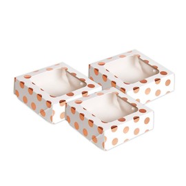 Anniversary House 3-pack Small Treat Boxes, Rose Gold Polka Dot Foil Print, Cookie Box, 3.8 x 11.4 x 11.4CM, J107