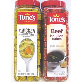 2 Pack: Tone's Chicken Bouillon Cubes and Tone's Beef Bouillon Cubes Variety Pack, 32 Oz Each, 1 of Each Flavor. (Bundle of 2), 227 Cubes Per Container