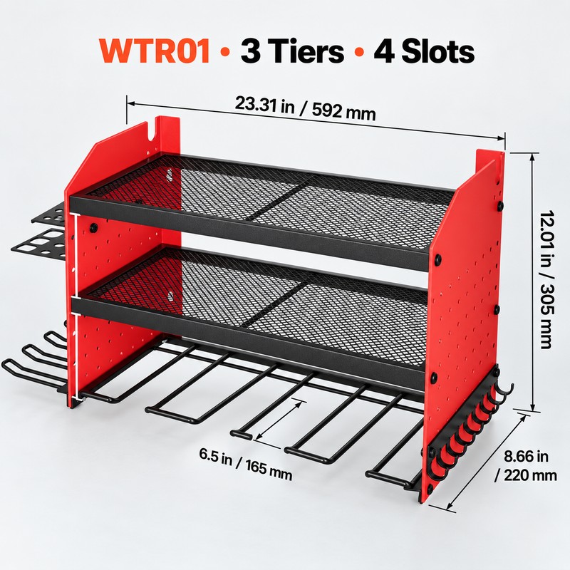 SucceBuy 3-Tier Power Tool Wall Organizer, 100 lb Carbon Steel